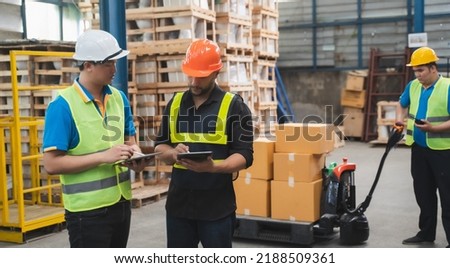Manager  using tablet Checke-Commerce Online Orders e-businessonline. In store Background Warehouse Retail Center with  boxes global logistics network  Products Delivery Infographics in Logistics