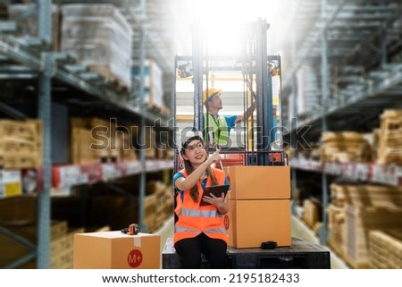Manager  using tablet Checke-Commerce Online Orders e-businessonline. In store Background Warehouse Retail Center with  boxes global logistics network  Products Delivery Infographics in Logistics