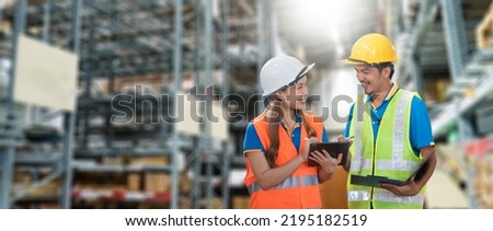 Manager  using tablet Checke-Commerce Online Orders e-businessonline. In store Background Warehouse Retail Center with  boxes global logistics network  Products Delivery Infographics in Logistics
