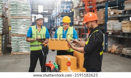 Manager  using tablet Checke-Commerce Online Orders e-businessonline. In store Background Warehouse Retail Center with  boxes global logistics network  Products Delivery Infographics in Logistics