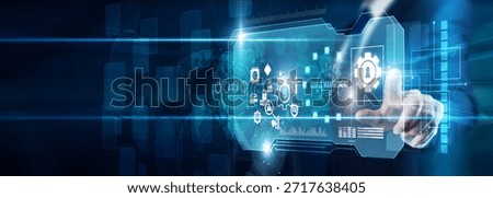 The manager's hand is touching access management security data authentication authorization, identity governance protection compliance innovation resilience digital transformation and global safety.