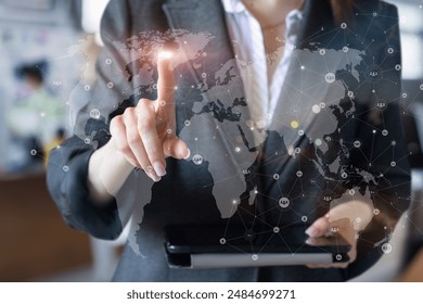 Managers working across the global network on a virtual screen.