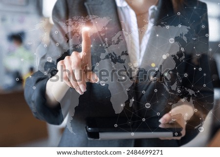 Managers working across the global network on a virtual screen.