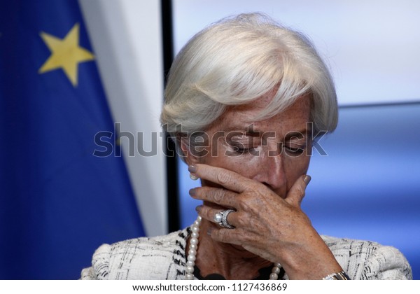 Managing\
Director of the IMF,Christine Lagarde gives a press conference at\
the end of Eurogroup finance ministers meeting at the EU\
headquarters in Luxembourg on June 21,\
2018