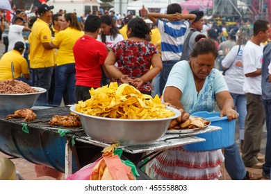 Managua, Nicaragua July 19, 2016: Woman Selling Food On Street