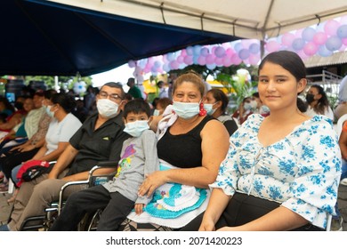 Managua, Nicaragua, November 5th 2021:  Hispanic Family Praying God For Coronavirus Pandemic During An Religious Event.