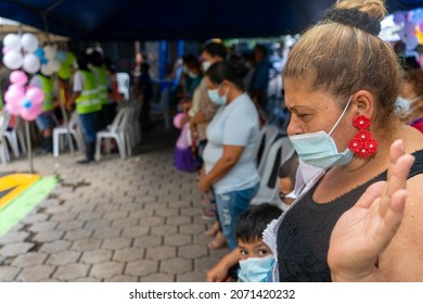 Managua, Nicaragua, November 5th 2021:  Hispanic Family Praying God For Coronavirus Pandemic During An Religious Event.