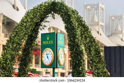 Manama, Bahrain - April 09, 2018 : Rolex Clock Displayed At Bahrain International Circuit In Formula One Race 2018.