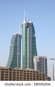 MANAMA, BAHRAIN - DEC 19: Bahrain Financial Harbour twin towers. December 19th 2013 in Manama, Kingdom of Bahrain, Middle East