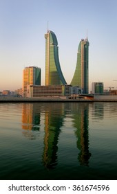 MANAMA , BAHRAIN - JANUARY 08: Bahrain Financial Harbour building, one of tall twin towers in Manama, Bahrain on January 08, 2016