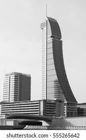 MANAMA , BAHRAIN - January 13: Bahrain Financial Harbour buildings in day light , tallest twin towers in Manama, Bahrain on January 13, 2017 - Black and white edit