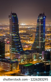 Manama, Bahrain - November, 2018: View of Bahrain Financial Harbour at night, Manama, Bahrain.