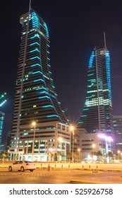 MANAMA , BAHRAIN - NOVEMBER 29: Bahrain Financial Harbour  buildings at night, tallest twin towers in Manama, Bahrain on November 29, 2016 