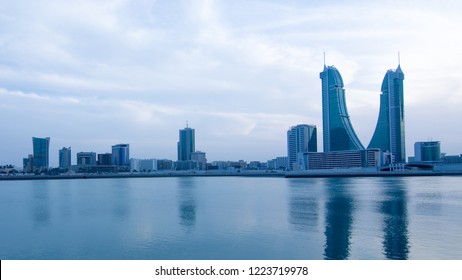 MANAMA, BAHRAIN - October , 2018: View of the Bahrain financial harbor and other high rise buildings in Manama on Oct 28, 2018 in Manama, Bahrain