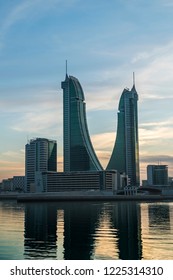 MANAMA, BAHRAIN - October , 2018: View of the Bahrain financial harbor and other high rise buildings in Manama on Oct 28, 2018 in Manama, Bahrain