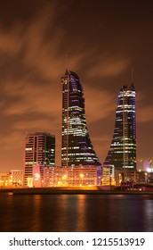 MANAMA , BAHRAIN - OCTOBER 28: Bahrain Financial Harbour during dusk on October 28, 2018. It is one of tallest twin towers in Manama, Bahrain.