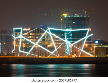 Manama, Kingdom Of Bahrain- September 5th 2021 : Night View Of Arcapita Building In Manama Kingdom Of Bahrain