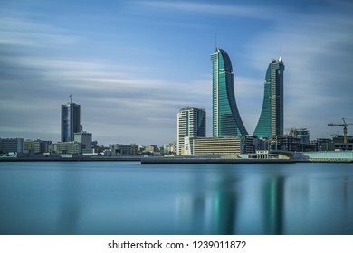 Manama,Bahrain NOVEMBER 20 ,Long exposure shot of Bahrain Financial Harbour Skyscrapers,Kingdom of Bahrain 2018.