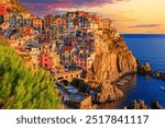 Manarola village at sunset. Cinque Terre National Park, Liguria Italy.