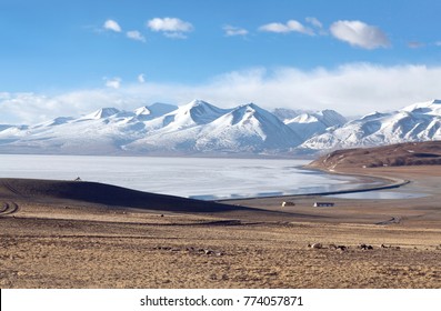 Manasarovar Lake And Himalayas In Ngari Prefecture, Western Tibet, China