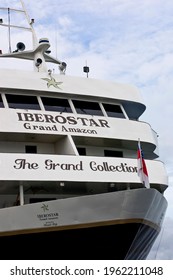 Manaus, AM, Brazil. 05-10-2015. Bow Of The Giant And Luxury Vessel Iberostar Grand Amazon Cruise. A Ocean Liner In Solimões River