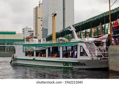 Manaus, AM, Brazil. 05-10-2015. Little Ferry Boat For Passengers In Manaus, Solimões River