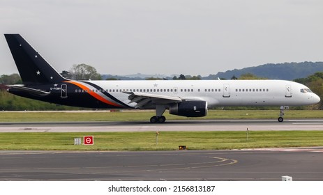 Manchester Airport, United Kingdom - 5 May, 2022: Titan Airways Boeing 757 (G-POWH) Arriving From Madrid, Spain Bringing Home The Man City FC Squad After Their Champions League Semi Final Loss.