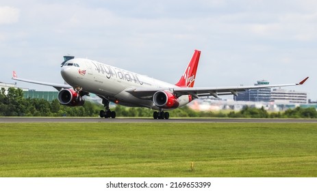 Manchester Airport, United Kingdom - 9 June, 2022: Virgin Atlantic Airbus A330 (G-VSXY) Departing For Atlanta, United States.