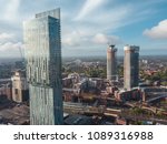 Manchester City Centre Drone Aerial View Above Building Work Sky