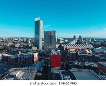 Manchester City Centre Drone Aerial View Above Building Work Sky