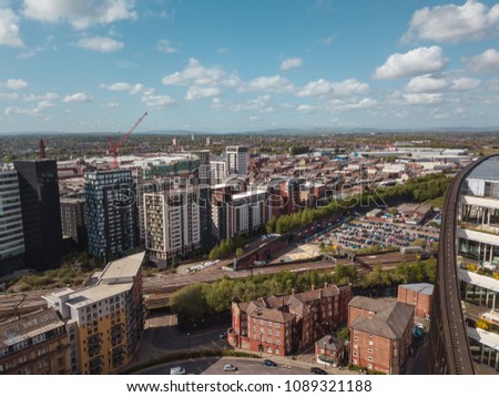Manchester city centre NOMA drone green quarter above aerial view construction skyline