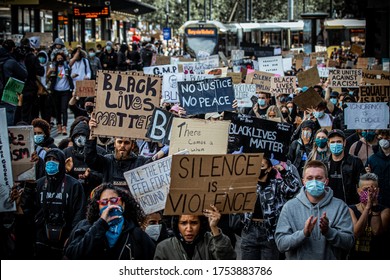 MANCHESTER, ENGLAND – 06.06.2020: Thousands of emotional protesters rally in Manchester to stand for the Black Lives Matter Movement.