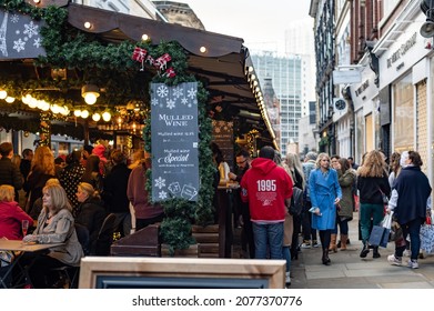 Manchester, England - 13 November 2021: Extremely busy crowds during Christmas Market 2021 openings in Manchester, UK after covid
