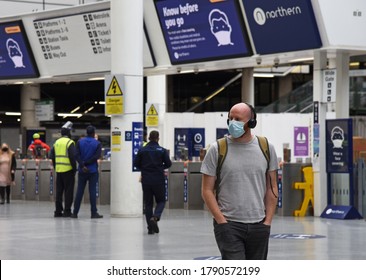 Manchester, England - 24th July 2020: Few Commuters Brave Train Travel During The Corona Virus Pandemic - Mask Wearing Compulsory On Public Transport In The UK Following New Government Legislation