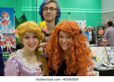 MANCHESTER, ENGLAND - APRIL 2, 2016: Disney Princess Cosplayers pose at the Manchester Anime and Gaming Convention