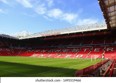 MANCHESTER, ENGLAND - AUGUST 20 : The Old Trafford stadium on AUGUST 20,2010 in Manchester, England. Old Trafford is home of Manchester United football club - Image