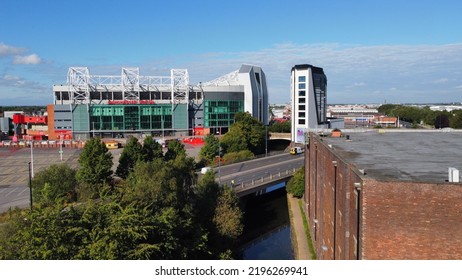 Manchester England. August 31, 2022. Aerial View Of Buildings With Old Trafford Football Stadium In The Background. 