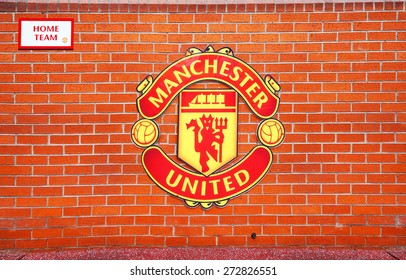 MANCHESTER, ENGLAND - FEBRUARY 17, 2014:
Logo on the home team player zone in the Old Trafford stadium on February 17 ,2014 in Manchester, England. Old Trafford stadium is home to Manchester United.