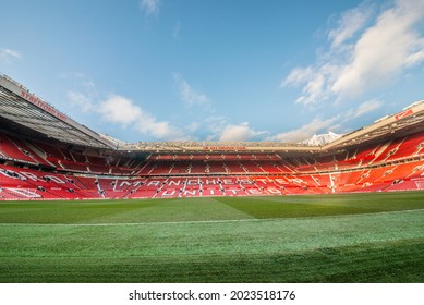 MANCHESTER, ENGLAND - JANUARY 1, 2014 Old Trafford stadium on JANUARY 1, 2014 in Manchester, England. Old Trafford is home of Manchester United football club