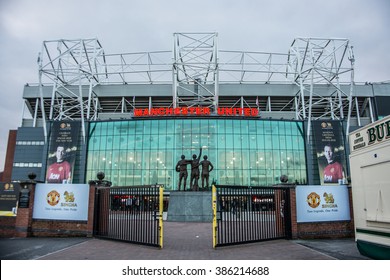 MANCHESTER, ENGLAND - JANUARY 1, 2014 Old Trafford stadium on JANUARY 1, 2014  in Manchester, England. Old Trafford is home of Manchester United football club