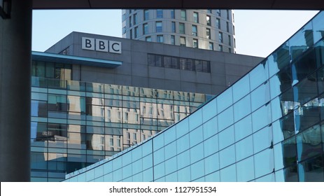 MANCHESTER, ENGLAND - June 25, 2018: BBC Studios and Holiday Inn Hotel, MediaCityUK, Salford Quays, Salford, Manchester, England, UK