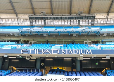 MANCHESTER - ENGLAND, MAY 16, 2019 : Inside Etihad Stadium; The Home Ground Of Manchester City Football Club.