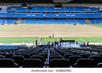 MANCHESTER - ENGLAND, MAY 16, 2019 : A Group Tour At Etihad Stadium; The Home Ground Of Manchester City Football Club.