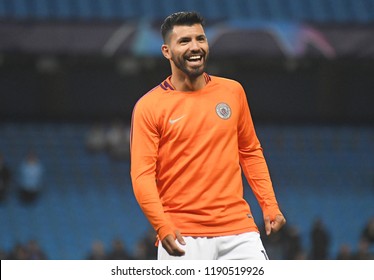 MANCHESTER, ENGLAND - SEPTEMBER 19, 2018: Sergio Aguero Pictured During The UEFA Champions League Game Between Manchester City And Olympique Lyon.