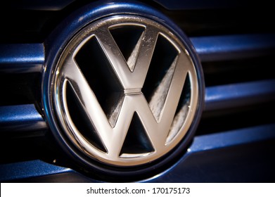 MANCHESTER - JAN 6: Close-up of VW logo on Jan. 6, 2014 in Manchester, UK. Volkswagen is a German automobile manufacturer and the biggest German automaker and the third largest automaker in the world.