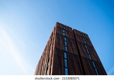 Manchester, Lancashire, England - April 20, 2022. Tall Building Built With Corten Steel Panels In Manchester.