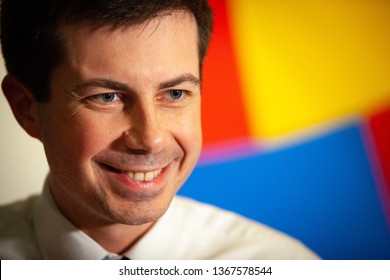 Manchester, NH - April 5, 2019: Democratic 2020 U.S. Presidential Candidate Pete Buttigieg Campaigns In New Hampshire