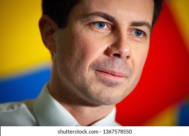 Manchester, NH - April 5, 2019: Democratic 2020 U.S. Presidential Candidate Pete Buttigieg Campaigns In New Hampshire