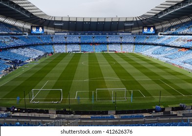 MANCHESTER, UK - APRIL 26, 2016: Etihad Stadium pictured prior to the UEFA Champions League semi-final game between Manchester City and Real Madrid at Etihad stadium.