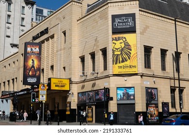 Manchester UK, August 17, 2022. Palace Theatre With Advert For The Lion King And We Will Rock You